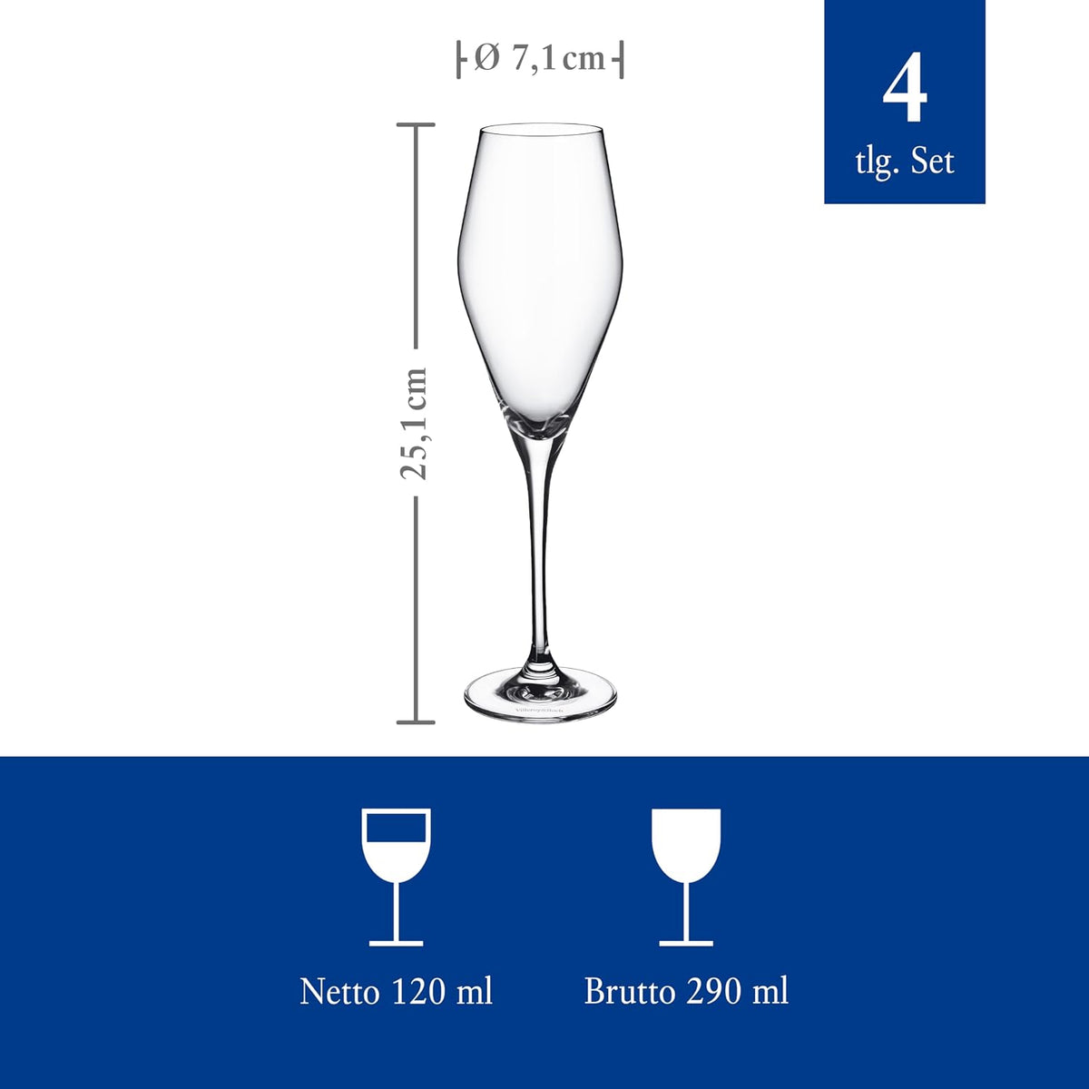Villeroy & Boch La Divina Champagne Flutes | Set of 4, 4 oz