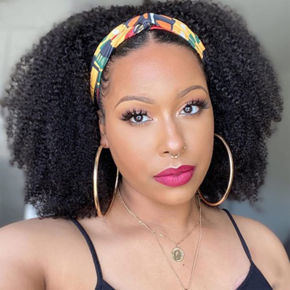 ISEE 16 Inch Afro Kinky Curly Headband Wig | 100% Brazilian Virgin Human Hair, 180% Density
