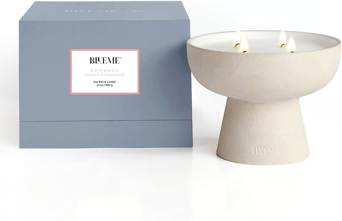 BLUEME Romance Ceramic Candle | Oakmoss & Sandalwood, 24 oz