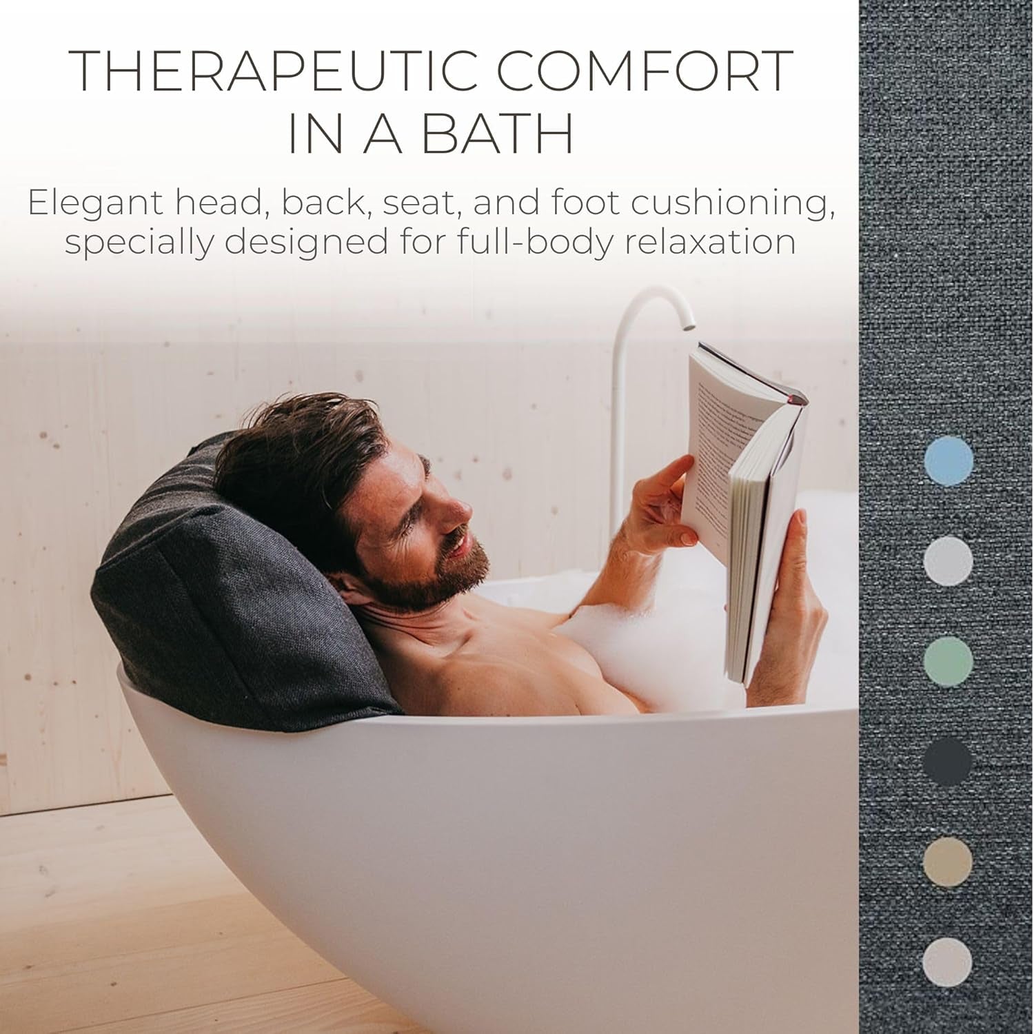 ® Luxury Bath Pillows for Tub Full Body Set - 3-Piece Bath Pillow Set with Premium Materials & Cleandry+ - Bathtub Pillows for Head and Neck Support - Tub Pillow for Bathtub in Charcoal
