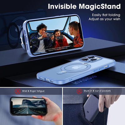 Designed for Iphone 13 Pro Max Case with Magnetic Invisible Stand Military Drop Protection Compatible with Magsafe Shockproof Matte Phone Case for Iphone 13 Pro Max 6.7 Inch 2021, Blue