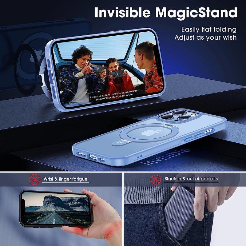Designed for Iphone 13 Pro Max Case with Magnetic Invisible Stand Military Drop Protection Compatible with Magsafe Shockproof Matte Phone Case for Iphone 13 Pro Max 6.7 Inch 2021, Blue