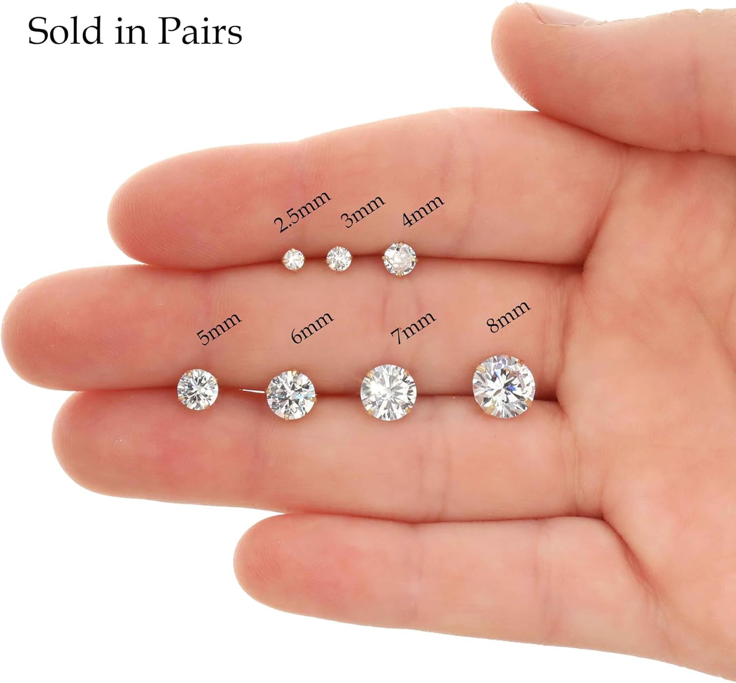 Solid 14K Yellow Gold Solitaire round Cubic Zirconia CZ Stud Earrings with 14K Gold Butterfly Push Backings