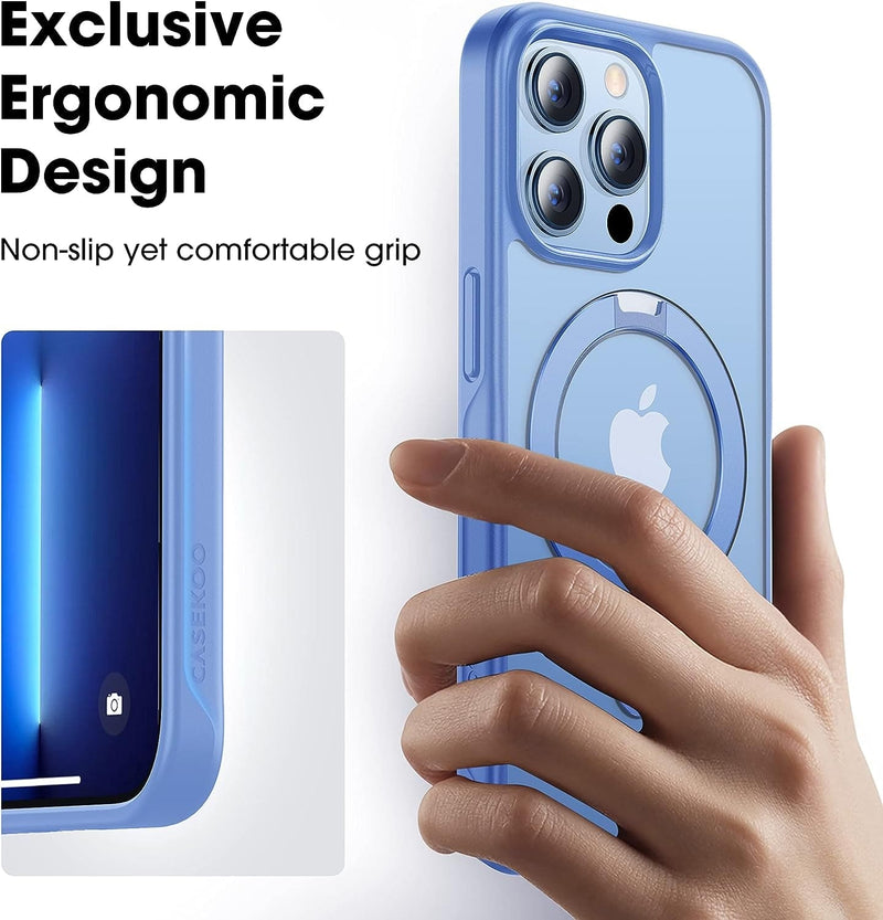 Designed for Iphone 13 Pro Max Case with Magnetic Invisible Stand Military Drop Protection Compatible with Magsafe Shockproof Matte Phone Case for Iphone 13 Pro Max 6.7 Inch 2021, Blue