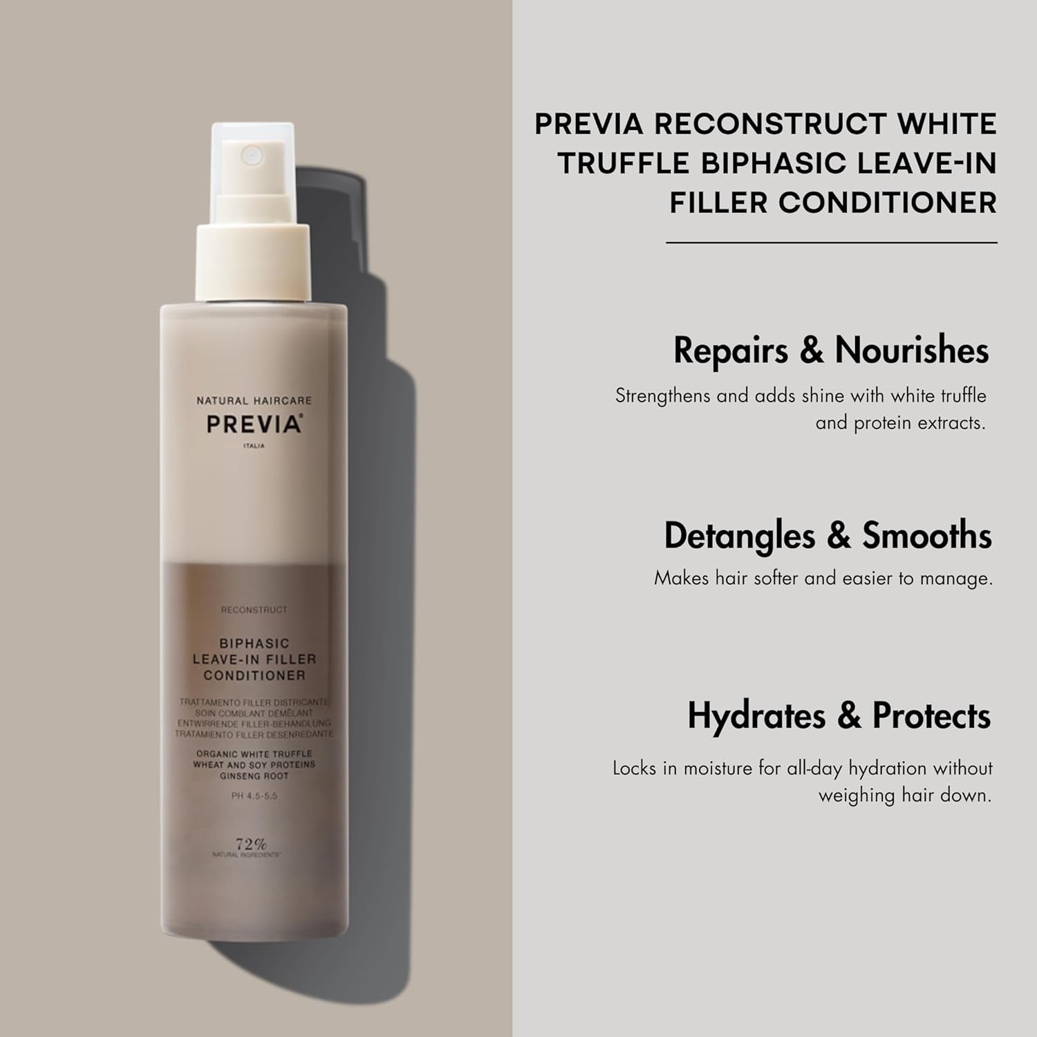 Hydrating Leave-In Conditioner Spray with White Truffle Extract - Reconstructive Biphasic Detangling Treatment for Damaged, Dry, and Brittle Hair - Tames Frizz & Controls Static 6.7Floz
