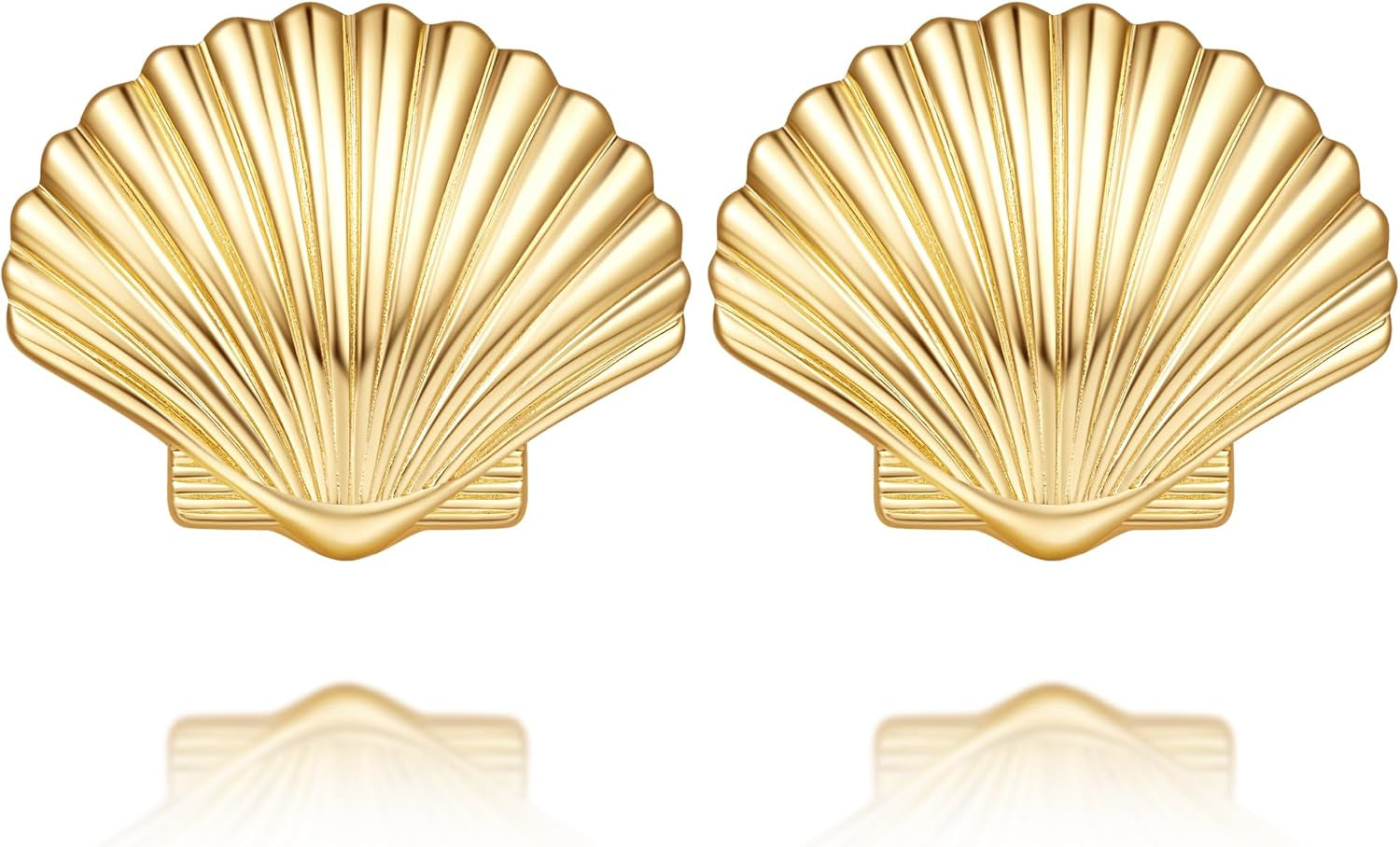 Gold Earrings for Women 14K Gold Studs Earrings for Women Stud Shell Earring for Womens Studs Realistic Shell Texture Stud Earring for Womens 23.5Mm