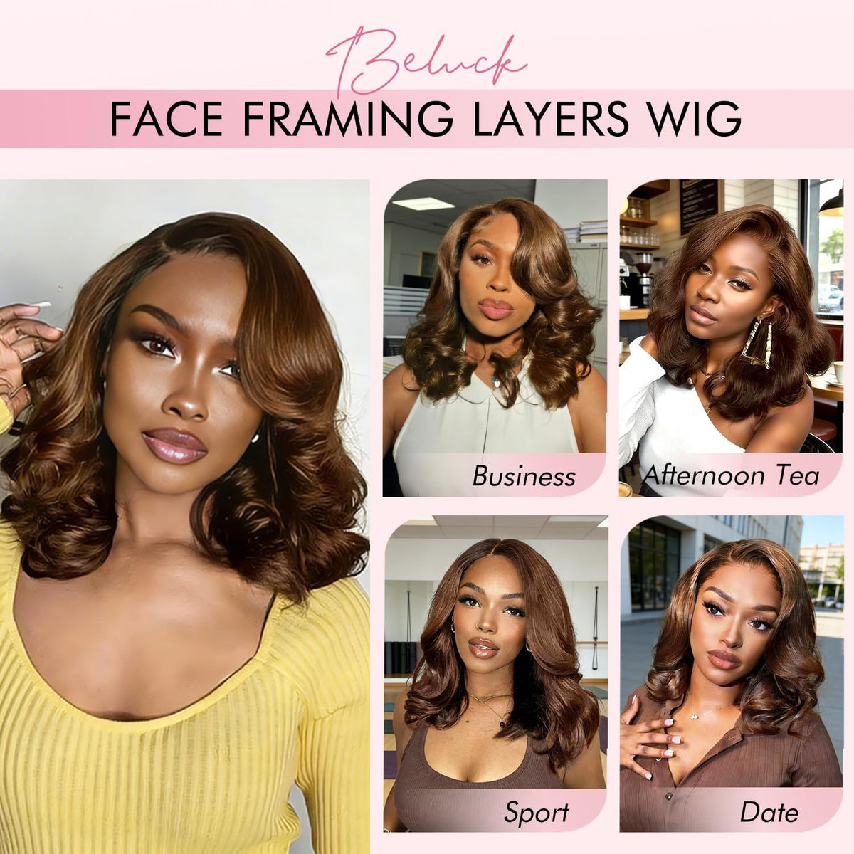 Beluck 14" Face-Framing Brown Bob Wig | 6x6 HD Lace, 250% Density