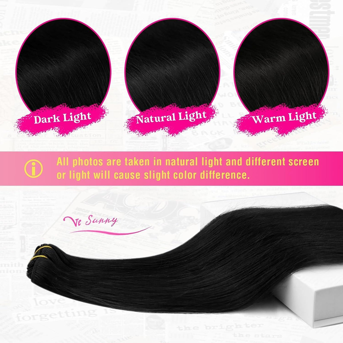 Ve Sunny Clip-In Hair Extensions | Remy Human Hair, Jet Black #1, 18 Inch 135g