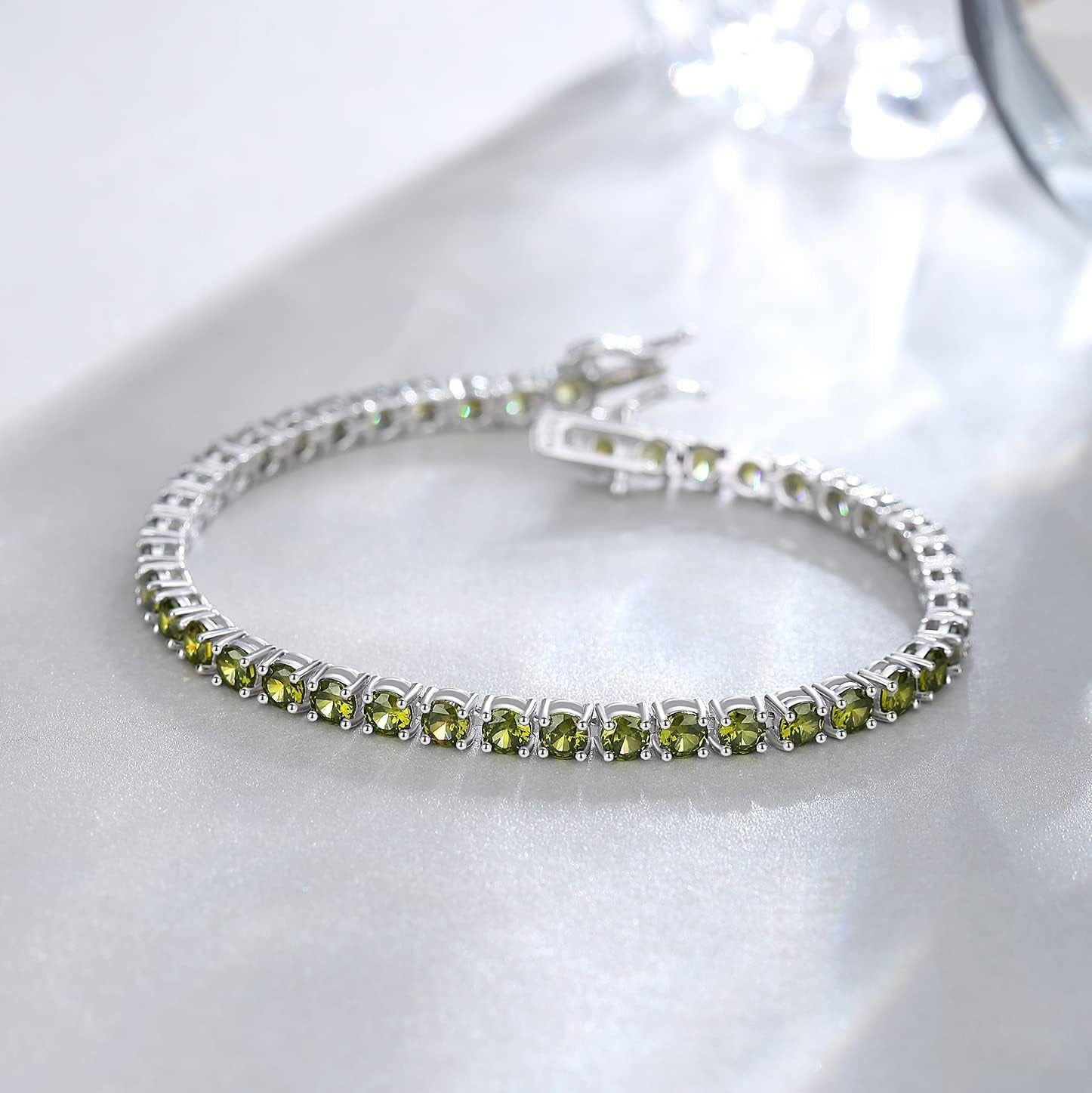 Birthstone Bracelet Sterling Silver Gemstone Tennis Bracelets Fine Jewelry Wedding Bridal Prom Birthday Gift for Women Her, Length 7.2 Inch Width 4Mm
