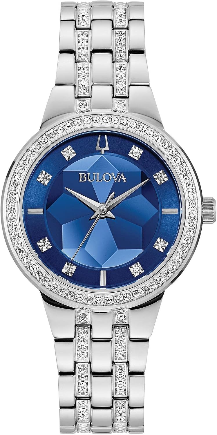 Bulova Crystal Phantom Watch | Silver-Tone, Blue Dial, 32.5mm