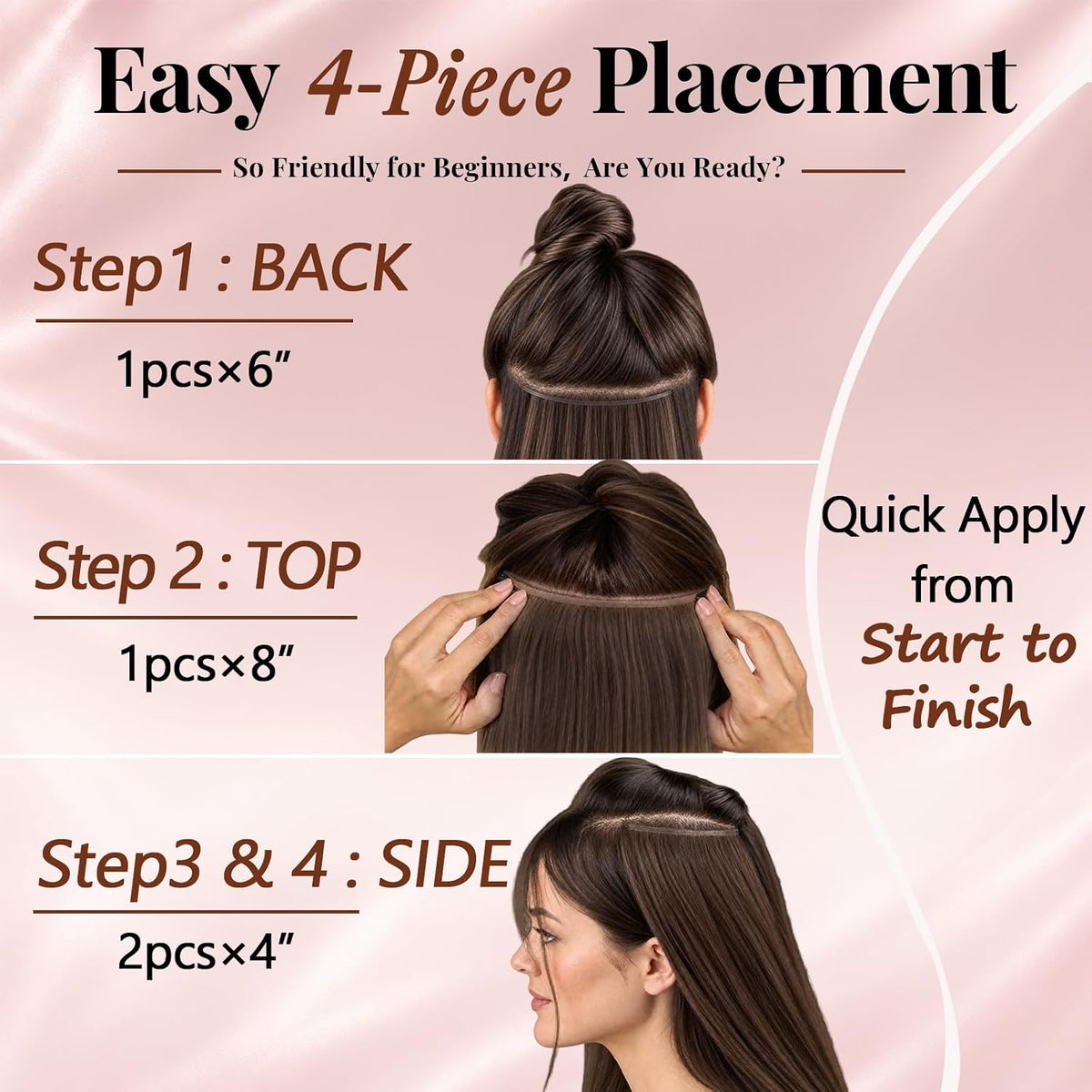 Ve Sunny Seamless Clip-In Hair Extensions | Remy Human Hair, #2/2/6 Brown Balayage, 20 Inch 100g 4-Piece Set
