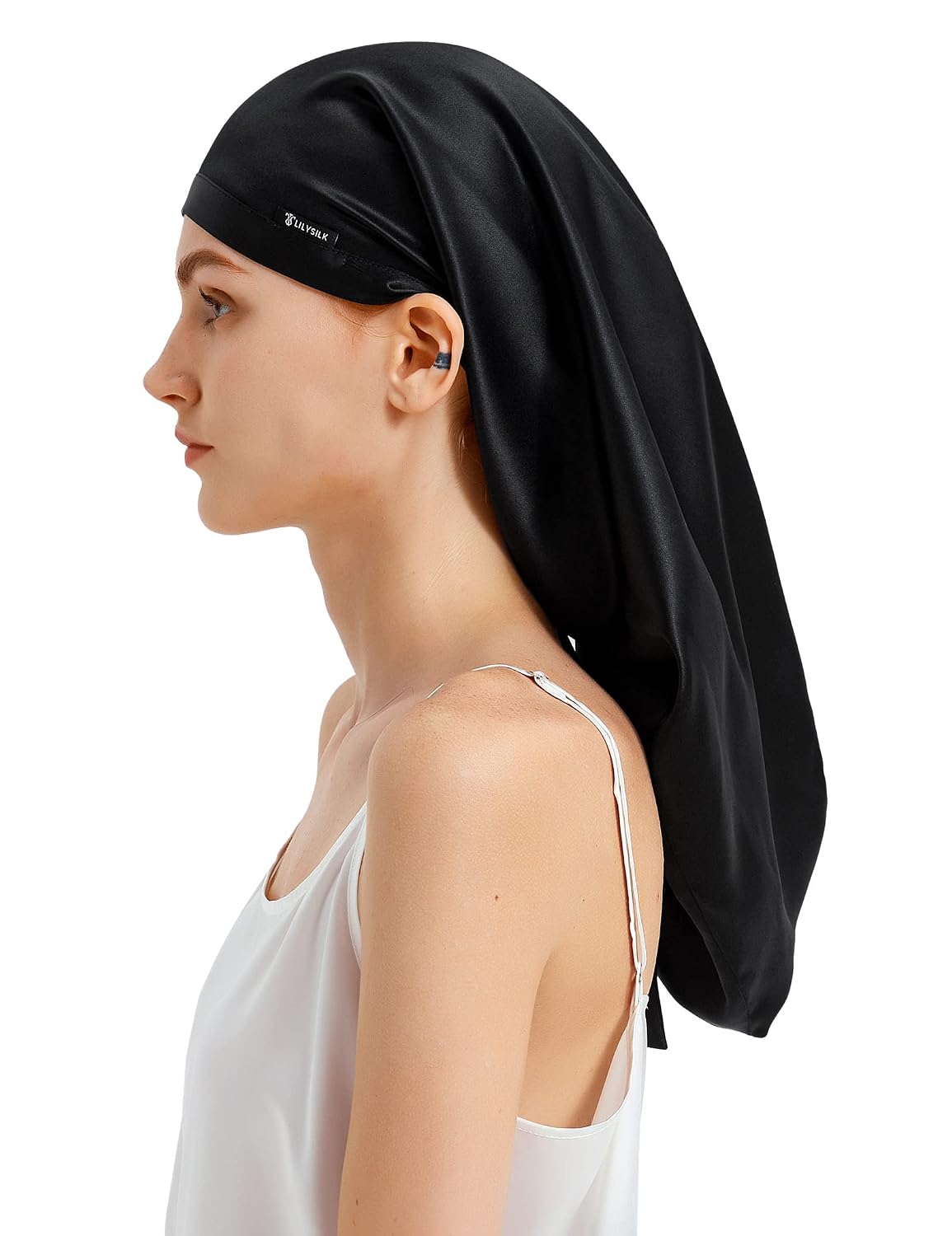 LilySilk Mulberry Silk Sleep Bonnet, Black