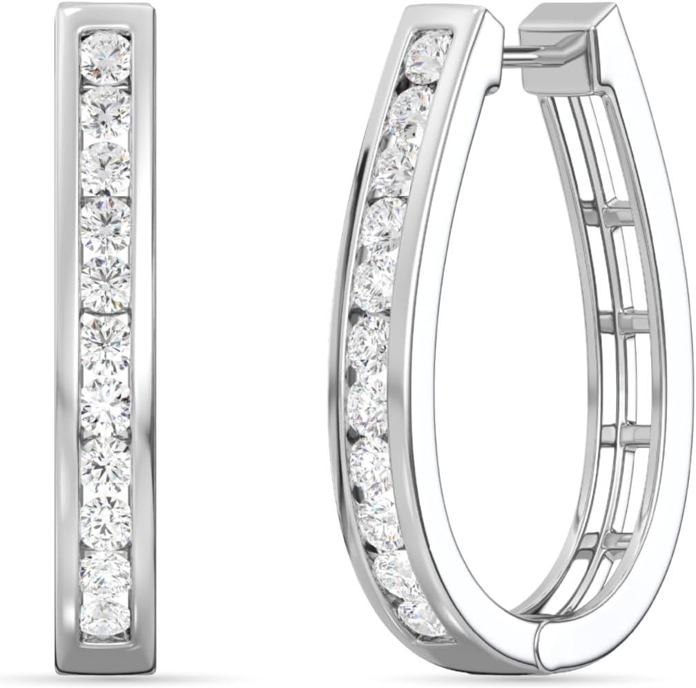 Lab-Grown Diamond Channel Set Hoop Earrings for Women in 925 Sterling Silver and 14KT Yellow Gold Plated Silver | Hypoallergenic Fine Jewelry | Hinged Closure | SI1 Clarity, F Color |1/4,1/2, 1 Carat Total Weight