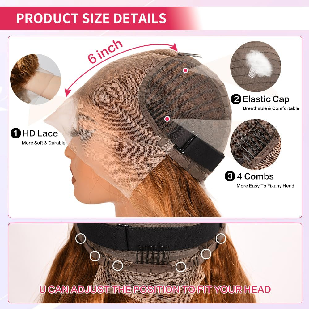 30 Inch Honey Blonde Ombre Lace Front Wig Human Hair 13X6 HD Lace Front Wig 4/27 Highlight Ombre Body Wave Lace Frontal Glueless Wigs Pre Plucked with Baby Hair