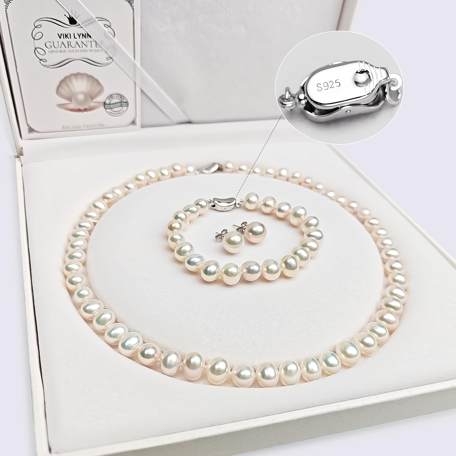 Freshwater Cultured Pearl Necklace Set Includes Stunning Bracelet and Stud Earrings Jewelry for Women -