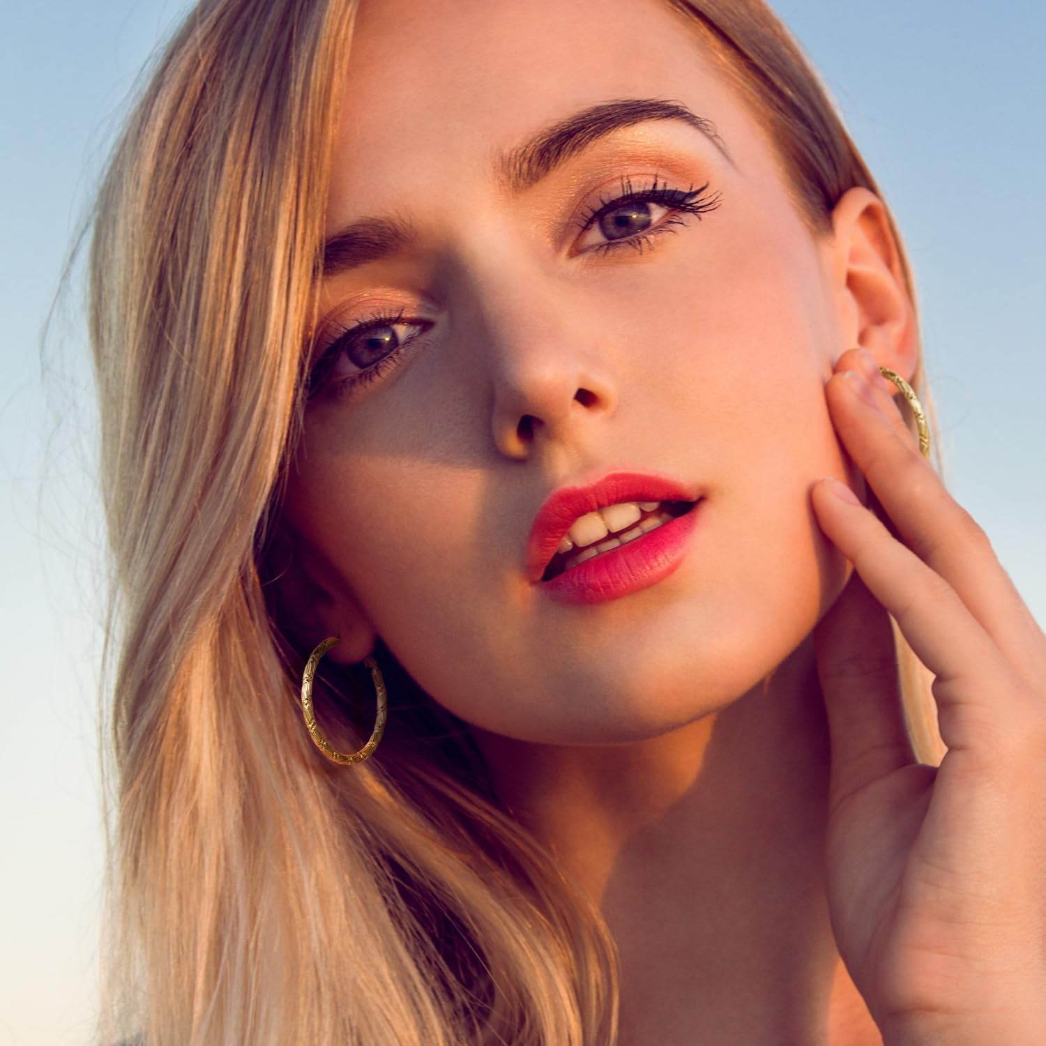 Gold Hoops Earrings for Women 14K Gold Earring Thick Hoop Earring for Womens Earrings Solid Line Cutting Design 30Mm
