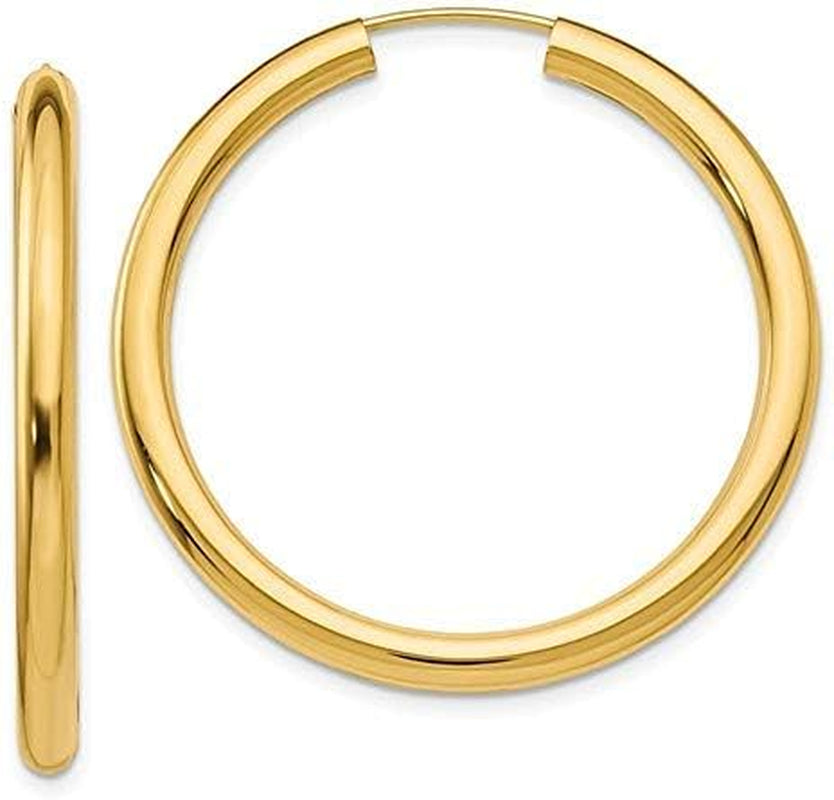 14K Yellow Gold Thick Real Endless Hoop Earrings, (3Mm Tube)