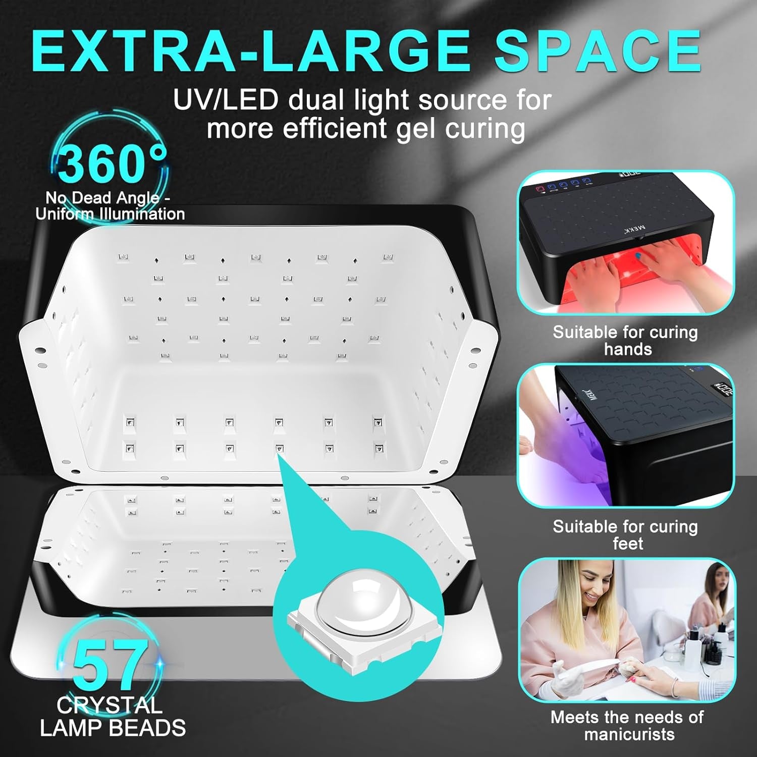 UV LED Nail Lamp - Luxury Cordless UV Light for Gel Nails with Red Light Skincare,4+2 Timer Modes,Two-Hand Design,Professional Nail Lamp for Salon & Home-Black