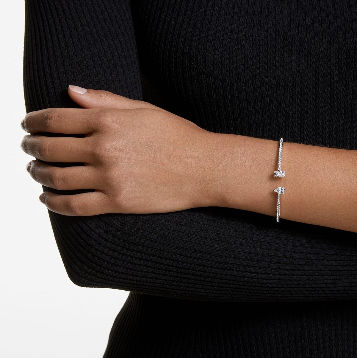 Swarovski Stilla Attract Cuff Bracelet | Size L, Rhodium Finish