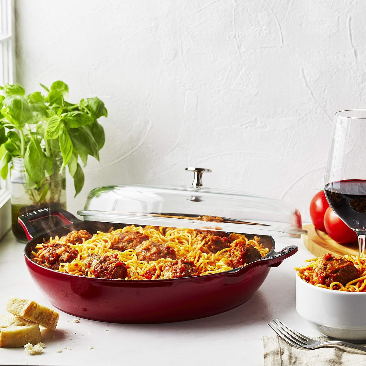 Staub Cast Iron Braiser with Glass Lid | 3.5 qt, Cherry