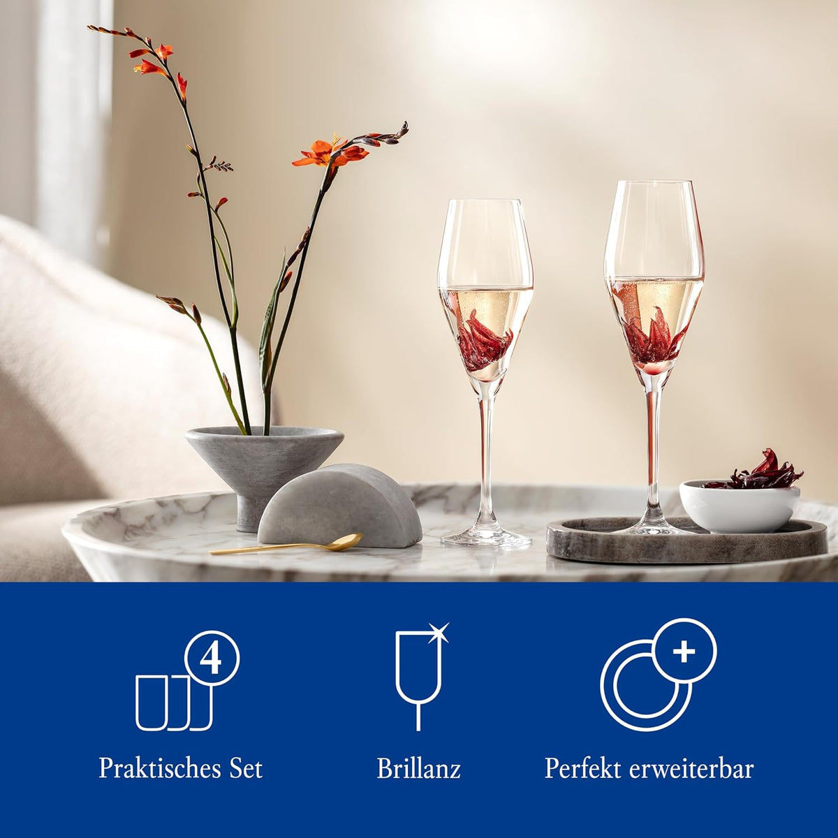 Villeroy & Boch La Divina Champagne Flutes | Set of 4, 4 oz