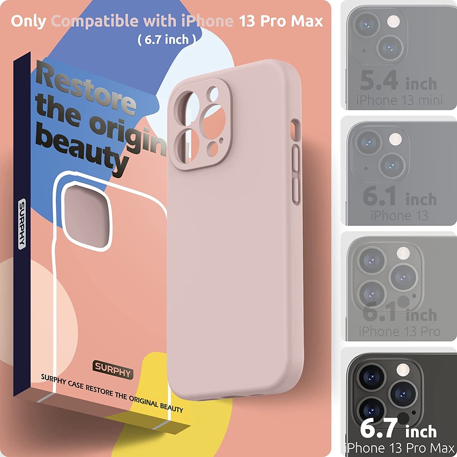 Compatible with Iphone 13 Pro Max Case with Screen Protector, (Camera Protection + Soft Microfiber Lining) Liquid Silicone Phone Case 6.7 Inch 2021, Pink Sand