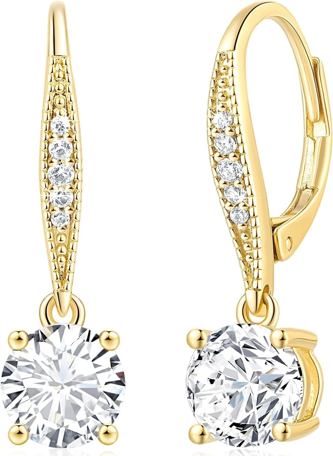 Dangle Earrings 14K Gold Drop Earrings for Women Dangle Stylish Leverback Earring with Cubic Zirconia Drop Earring a Must-Have Fashion Accessory