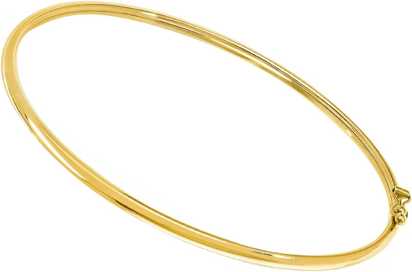 Lucchetta - Small Gold Bangle 7" Bracelet 14Kt Real Yellow Gold - Womens 14K Bangles, Authentic Italian Jewelry from Italy