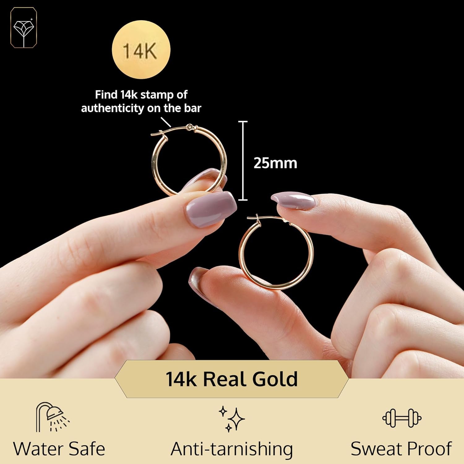 14K Gold Hoop Earrings for Women | Hypoallergenic Small to Large 12MM to 50MM Hoop Earrings with Secure Click Tops |14K Yellow or White Gold Classic Hoops in 2MM Thick Tube by
