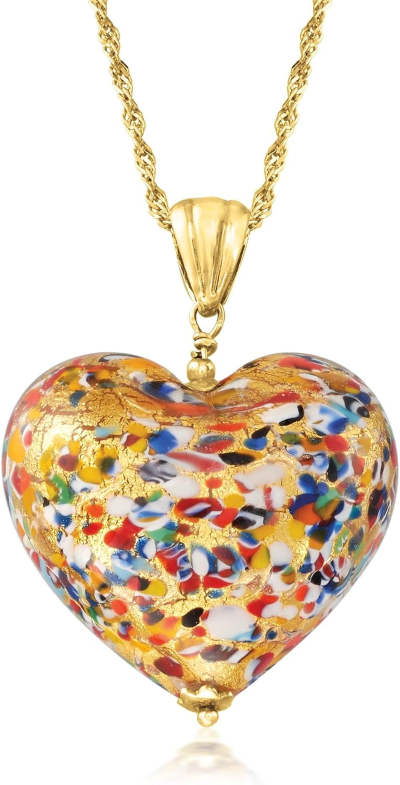 Italian Murano Glass Heart Pendant Necklace in 18Kt Gold over Sterling