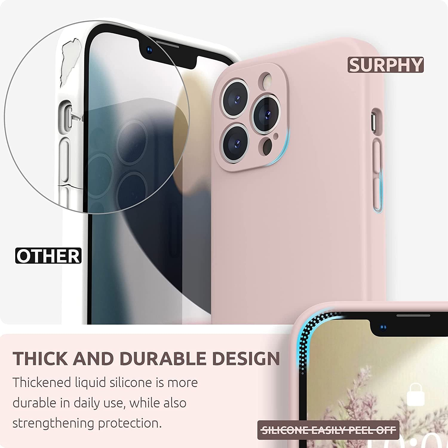 Compatible with Iphone 13 Pro Max Case with Screen Protector, (Camera Protection + Soft Microfiber Lining) Liquid Silicone Phone Case 6.7 Inch 2021, Pink Sand