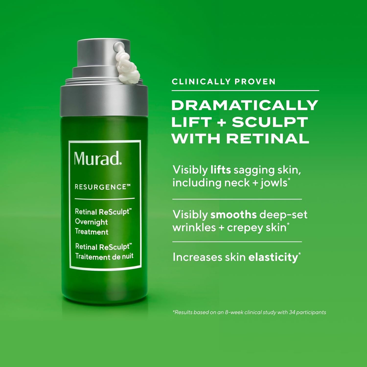 Retinal Resculpt Overnight Treatment - Advanced Face and Neck Serum with Encapsulated Retinal, Kangaroo Paw, Olive, & Oat Smooths Deep Wrinkles and Crepey Skin, & Lifts Sagging Skin