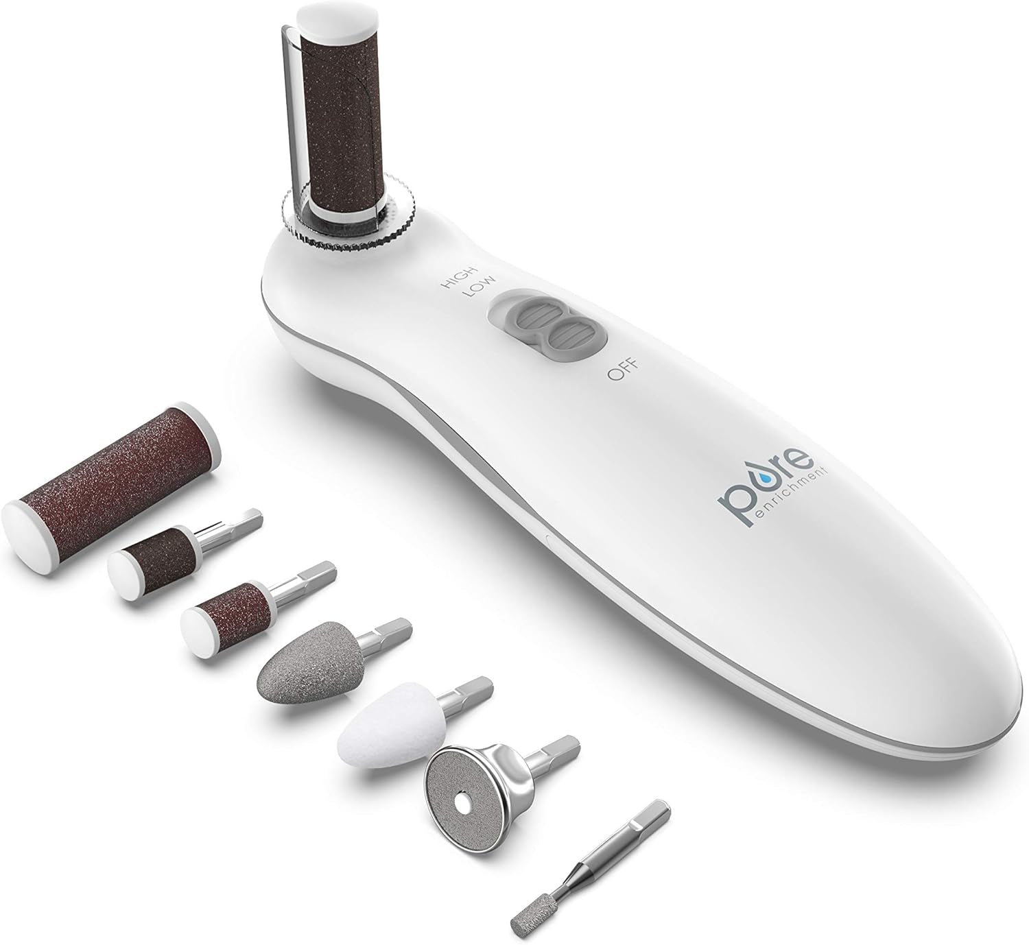 Purepedi Deluxe 10-Piece At-Home Professional Manicure and Pedicure Electric Nail File Kit - Cordless Electric Nail Drill and Callus Remover Tool with Protective Cap