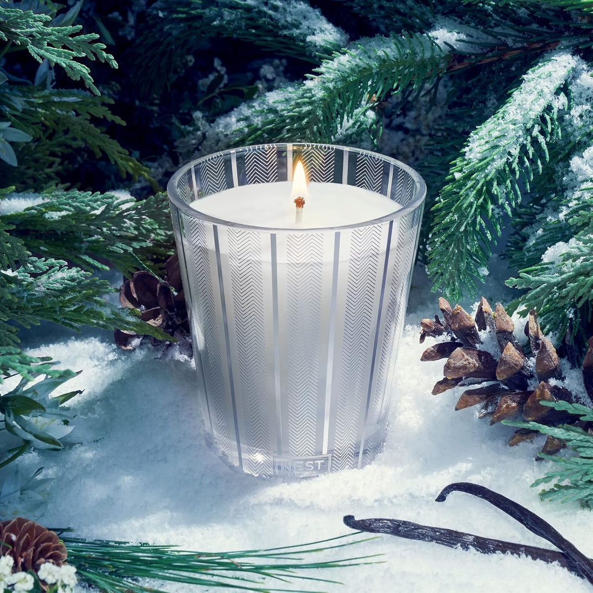 NEST Blue Cypress & Snow candle lit