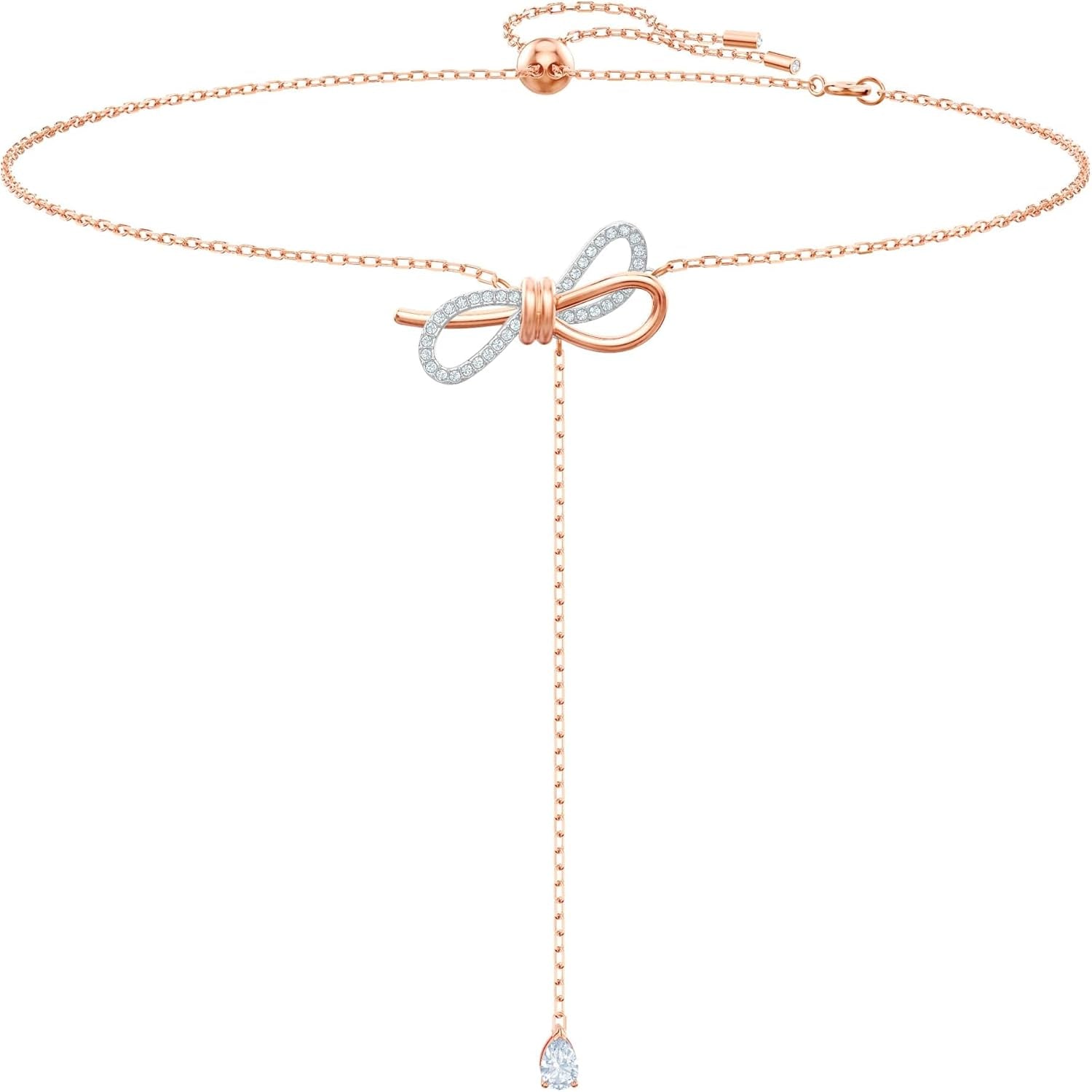 Lifelong Bow Necklace and Bracelet Jewelry Collection, Clear Crystals, Rhodium Finish