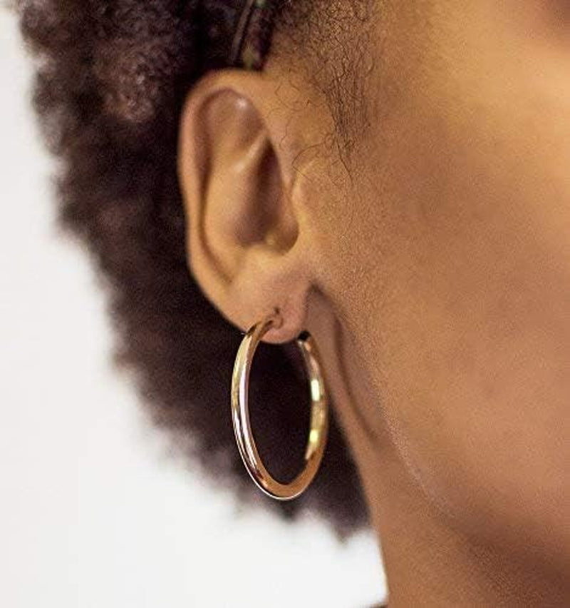 14K Yellow Gold Thick Real Endless Hoop Earrings, (3Mm Tube)