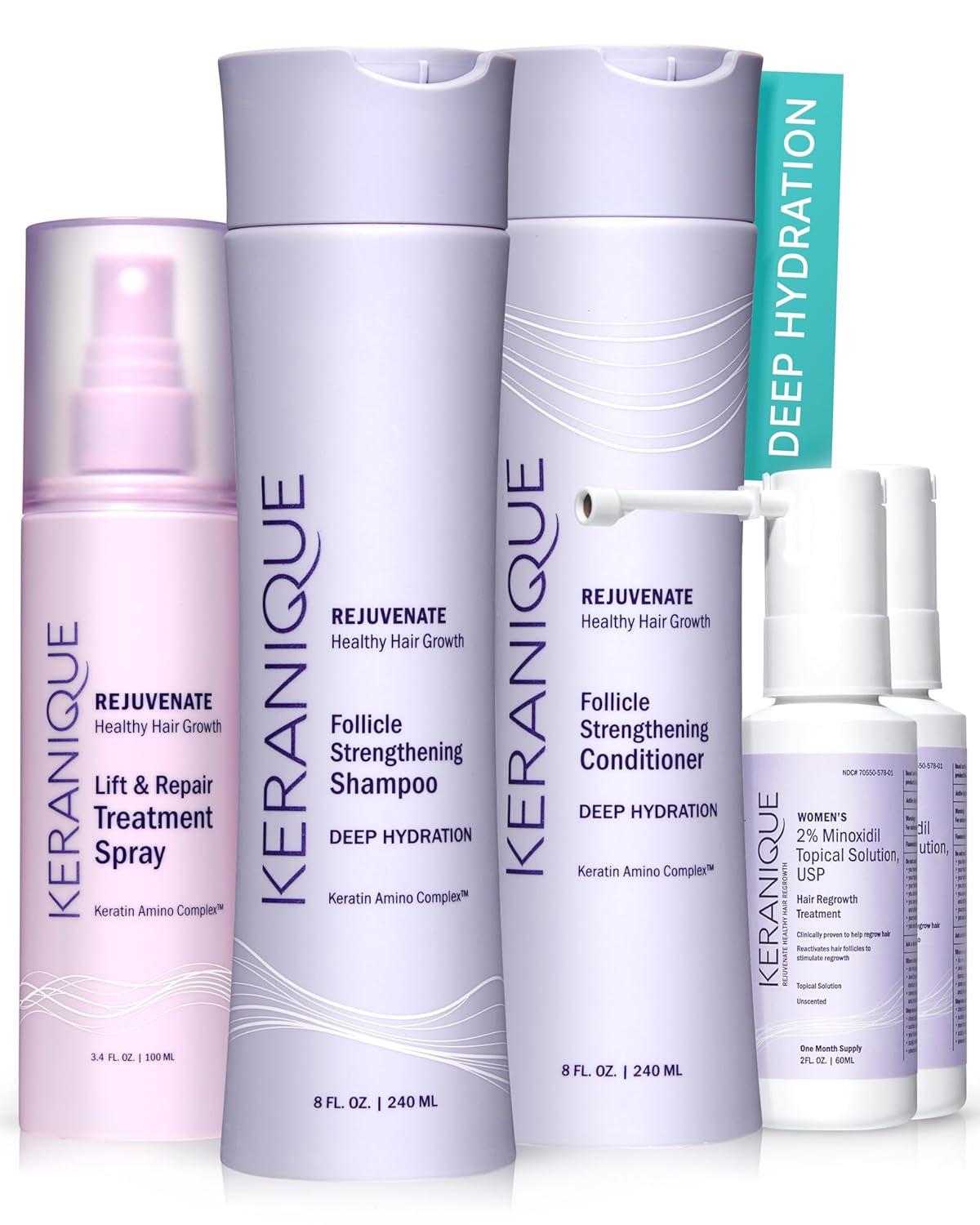 Hair Growth Products Set - 2% Minoxidil  Hair Regrowth Treatment for Women - Deep Hydrating Shampoo and Conditioner - Hair Thickening & Volumizing Spray - Hair Loss Treatment System