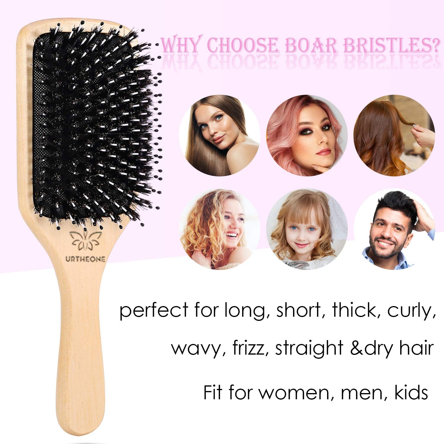 URTHEONE Boar Bristle Paddle Brush Set