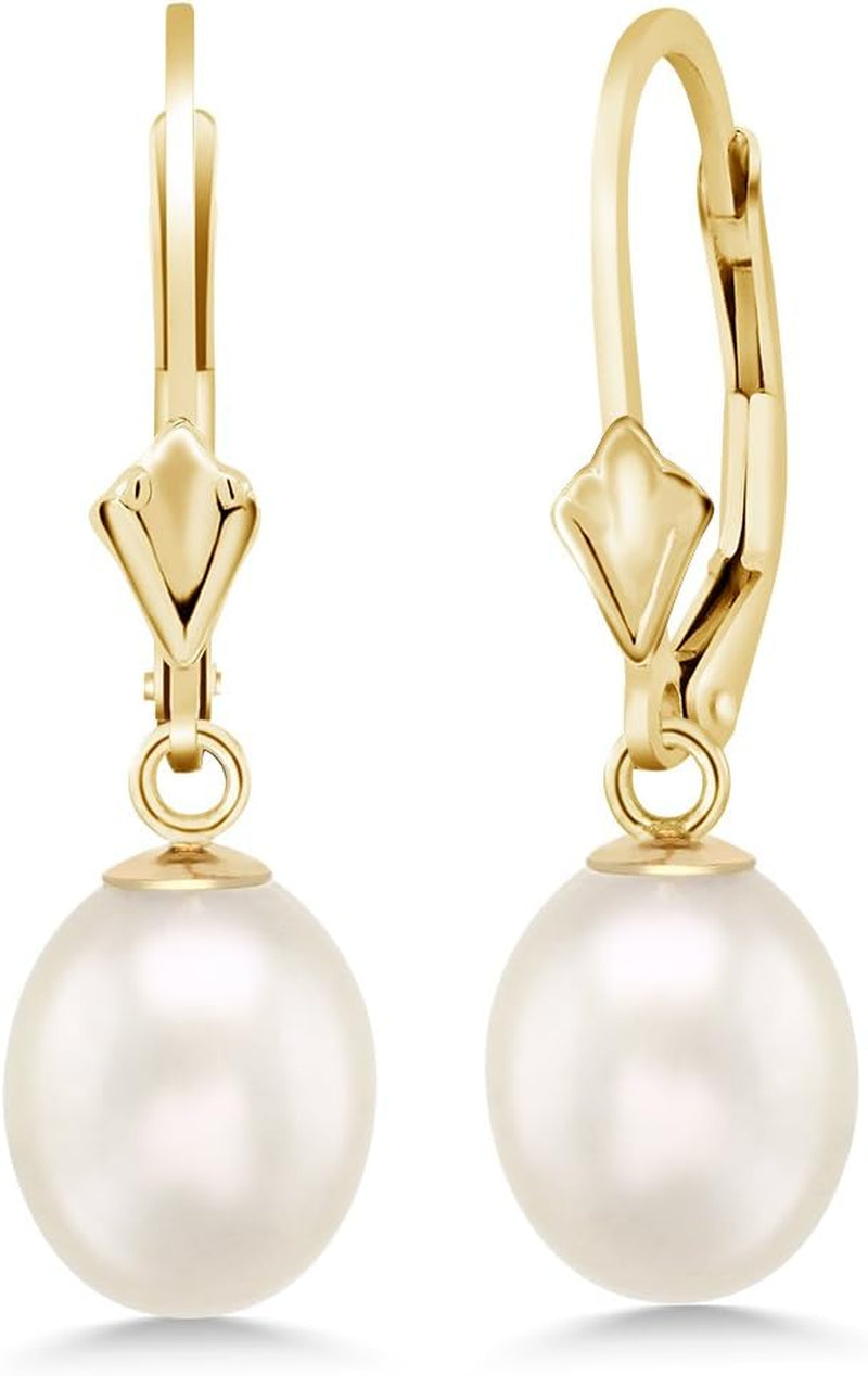 14K Yellow Gold 9MM Cultured Freshwater Pearl Dangle Earrings for Women