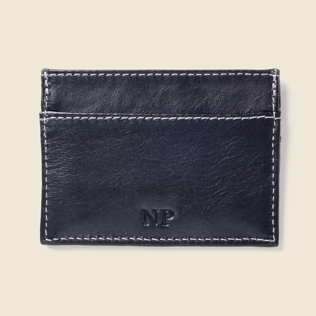 CASUPO slim card holder wallet in black leather, monogram option