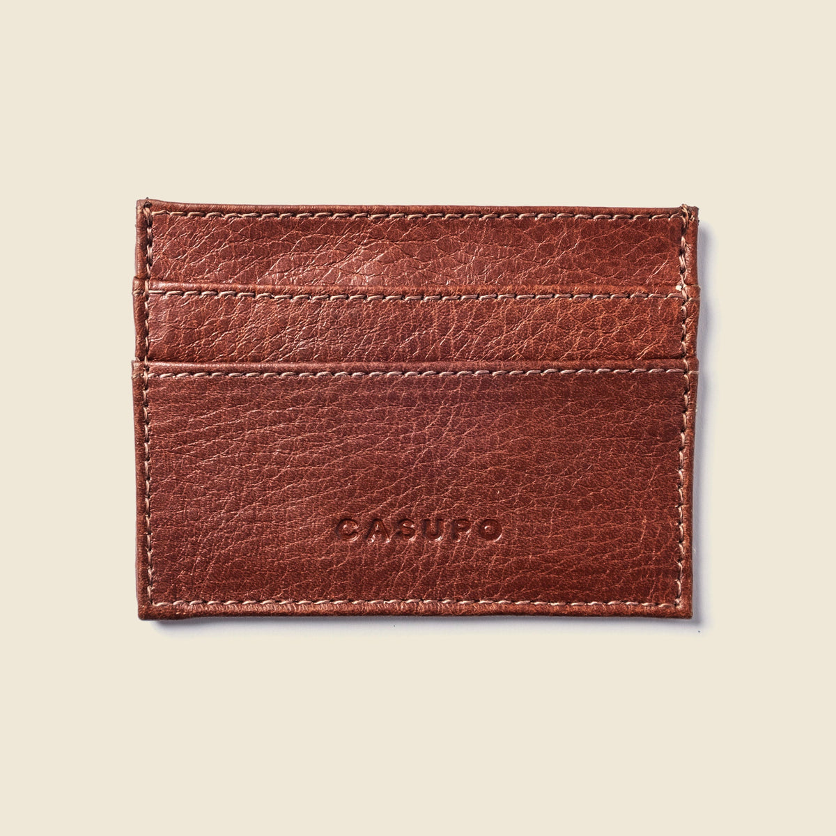 CASUPO slim RFID card holder wallet in chocolate brown leather, front view