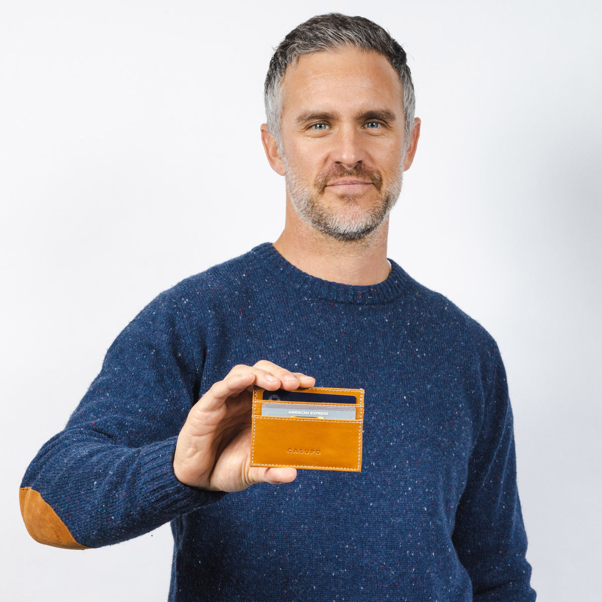 CASUPO slim card holder wallet in natural tan leather, alternate view