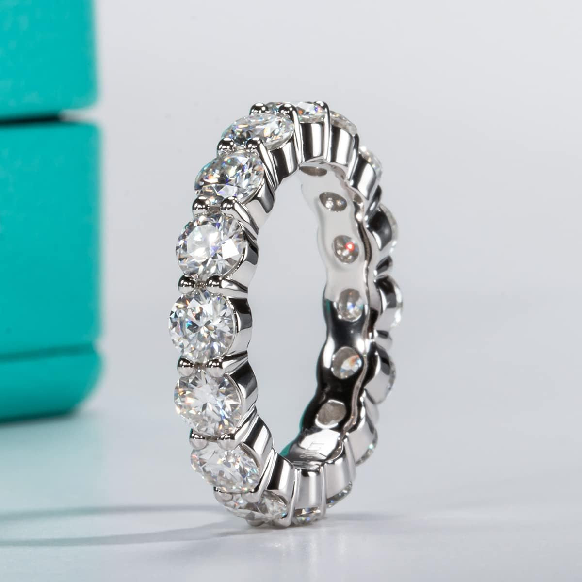 Moissanite Eternity Ring, Round/Emerald/Princess Cut 5Cttw D Color 925 Sterling Silver Wedding Band Rings for Women