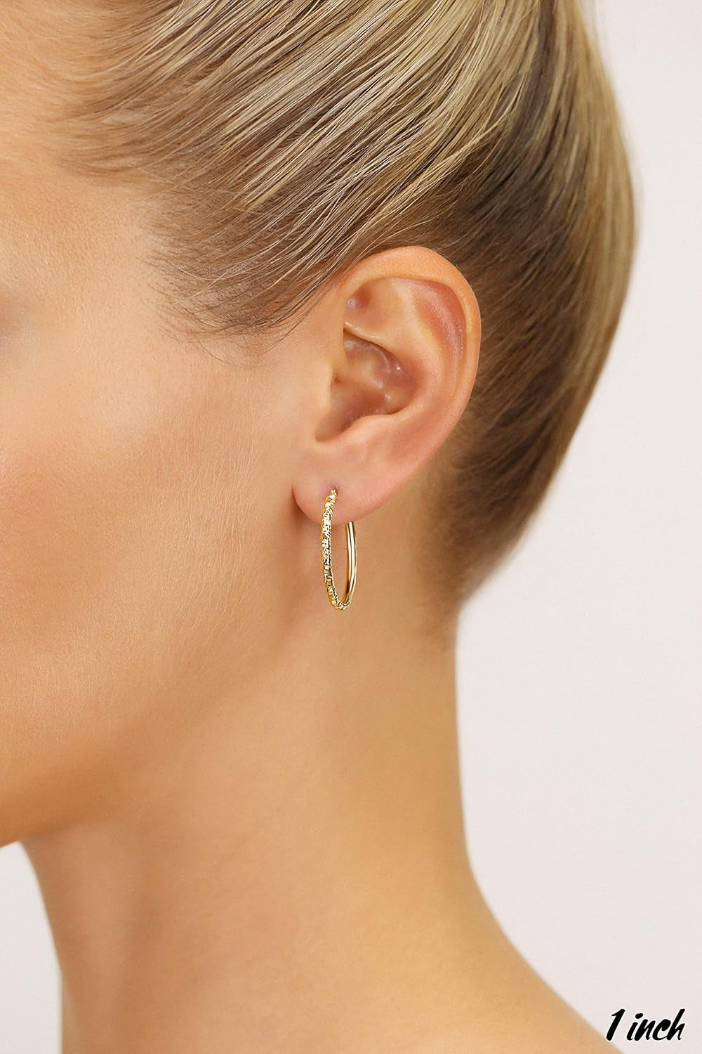 14K Gold Hand Engraved Diamond-Cut round Hoop Earrings -1'' Diameter……