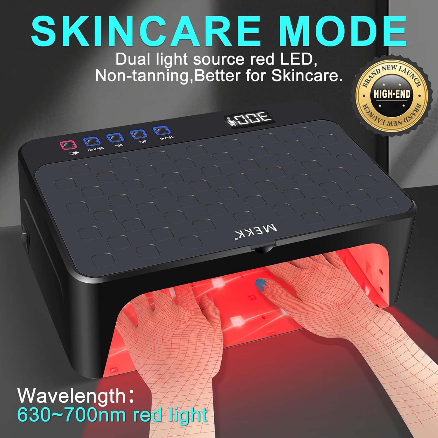 UV LED Nail Lamp - Luxury Cordless UV Light for Gel Nails with Red Light Skincare,4+2 Timer Modes,Two-Hand Design,Professional Nail Lamp for Salon & Home-Black