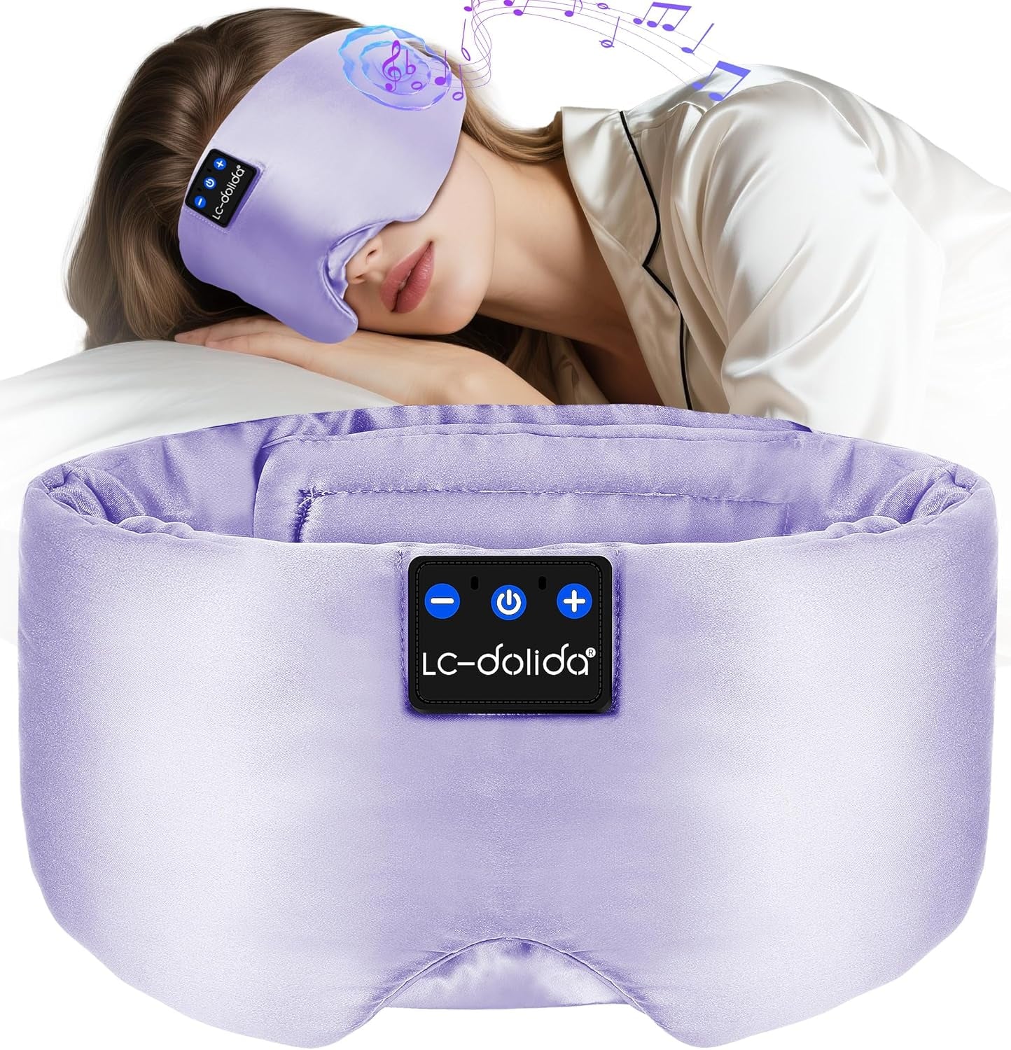 Luxurious Silk Soft Sleep Mask, Sleep Headphones with Bluetooth 5.4 for Side Sleeper, Total Blackout Eye Sleeping Mask for Women and Men, Ideal Gift for Restful Sleep, Travel(Light Purple)