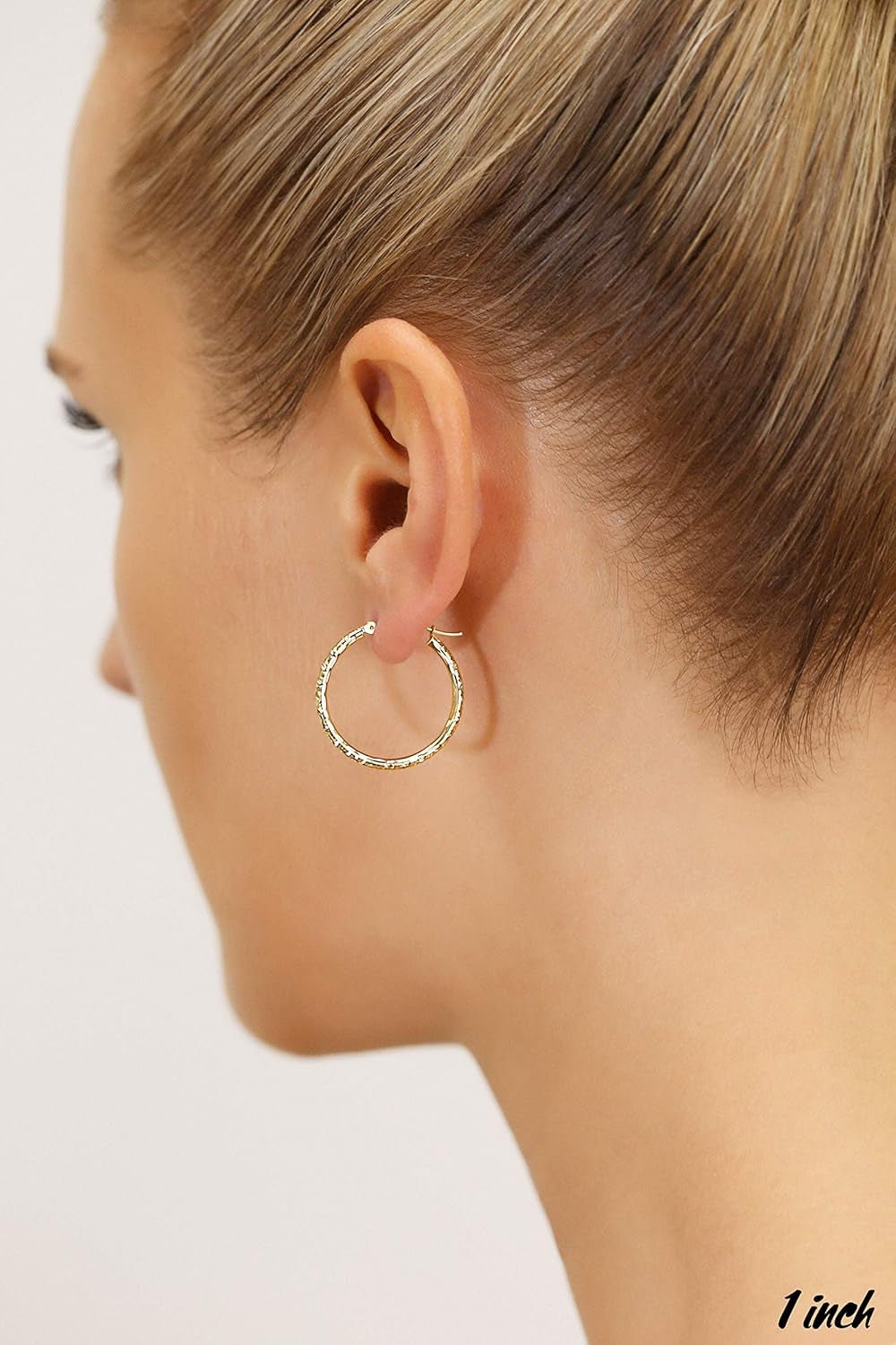 14K Gold Hand Engraved Diamond-Cut round Hoop Earrings -1'' Diameter……