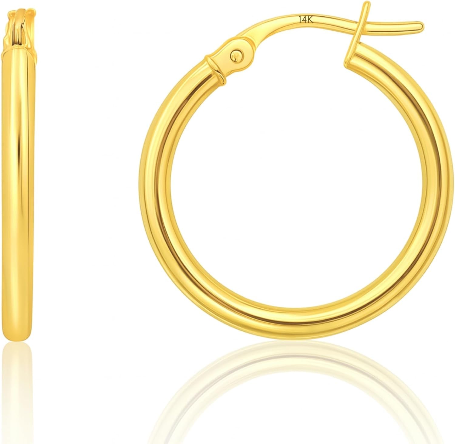 14K Gold Hoop Earrings for Women | Hypoallergenic Small to Large 12MM to 50MM Hoop Earrings with Secure Click Tops |14K Yellow or White Gold Classic Hoops in 2MM Thick Tube by