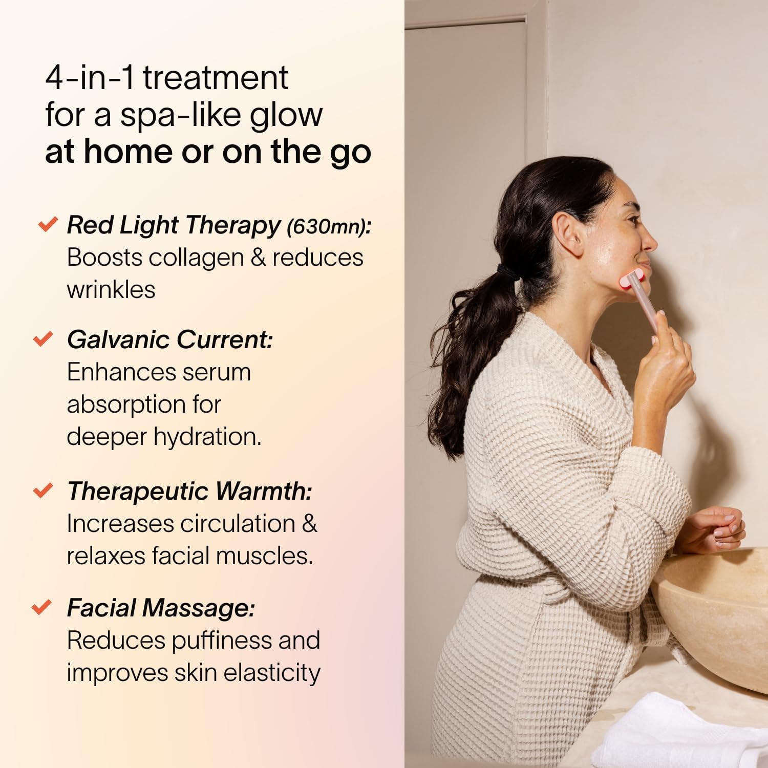 4-In-1 Red Light Therapy Wand + Activating Serum | LED Skincare Device for Face & Neck | Facial Tool with Galvanic Current, Massage & Therapeutic Warmth | Reduces Appearance of Fine Lines
