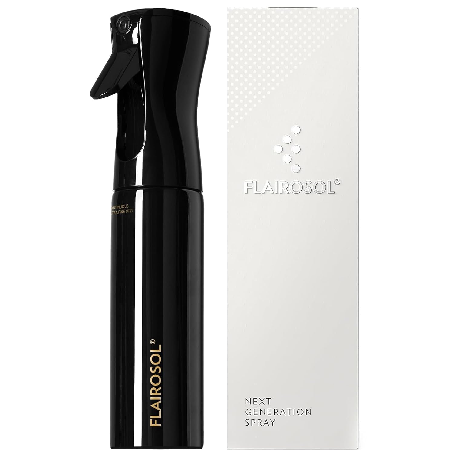 Spray Bottle for Hair, Continuous Spray Bottle with 0.3MM Ultra Fine Mist, Water Mister for Hairstyling, Cleaning, Plants, Pets, 10.1Oz/300Ml, Black Bottle, Gold Print